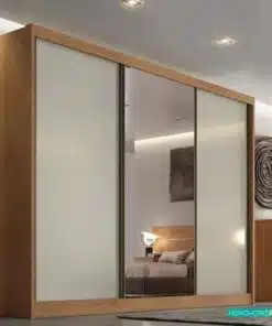 Roupeiro Casal Sollo Plus Cumaru/Fendi 3 Portas 6 Gavetas C/ 1 Espelho 100% MDF Larg. 2.73m - Novo Horizonte