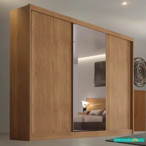 Roupeiro Casal Sollo Plus Cumaru/Fendi 3 Portas 6 Gavetas C/ 1 Espelho 100% MDF Larg. 2.73m - Novo Horizonte - Imagem 4