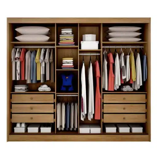 Roupeiro Sollo Plus Ripado 3D Cumaru 3 Pts 6 Gav. C/1Espelho 100% MDF Larg. 2.73m Novo Horizonte - Imagem 2