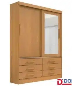 Roupeiro Solteiro Merídian Cinamomo 2 portas c/ 1 Espelho 6 Gavetas Larg. 1.35m - D Doro