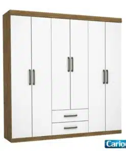 Roupeiro Solteiro Áries Cinamomo/Branco 6 Portas 2 Gavetas C/Pés Larg. 1.53m - Carioca
