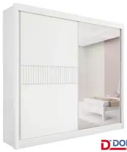 Roupeiro Titanium Branco 2 Portas C/ 1 Espelho Detalhe Ripado 100% MDF Larg. 2.20m - D Doro