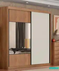 Roupeiro Casal Versatto Cumaru/Fendi C/Espelho 2 Portas 6 Gavetas 100% MDF Larg. 2.08m Flex - Novo Horizonte