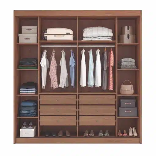Roupeiro Casal Versatto Cumaru/Fendi C/Espelho 2 Portas 6 Gavetas 100% MDF Larg. 2.08m Flex - Novo Horizonte - Imagem 2