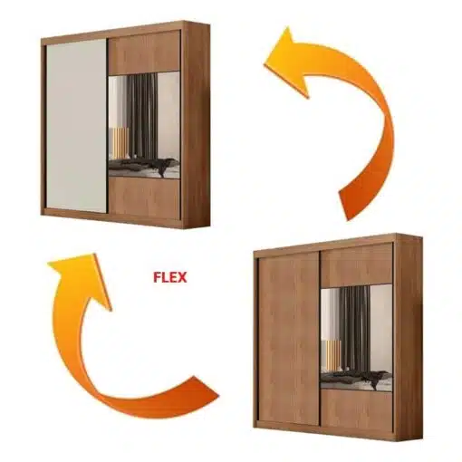 Roupeiro Casal Versatto Cumaru/Fendi C/Espelho 2 Portas 6 Gavetas 100% MDF Larg. 2.08m Flex - Novo Horizonte - Imagem 3