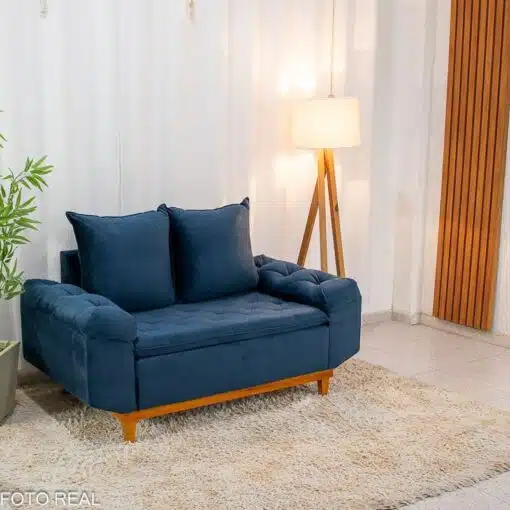 Sofá 2 lugares Bélgica Veludo Azul Escuro Larg. 1.60m
