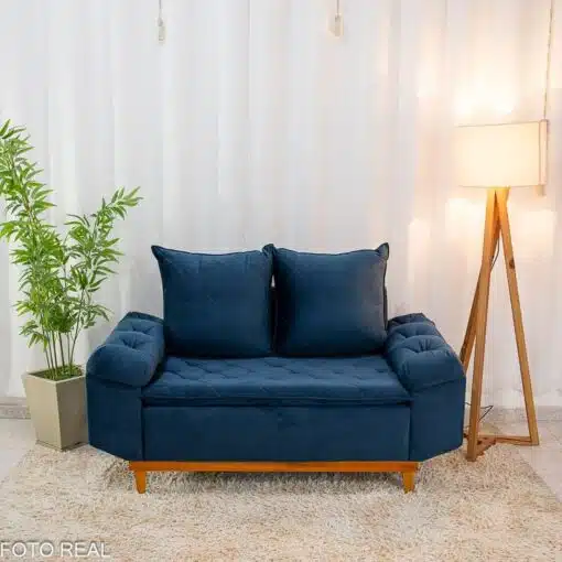 Sofá 2 lugares Bélgica Veludo Azul Escuro Larg. 1.60m - Imagem 2