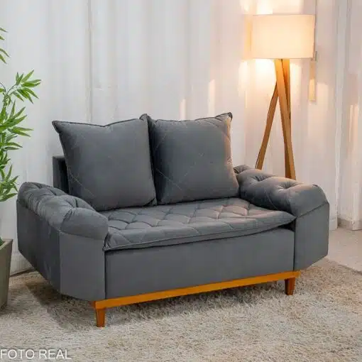 Sofá 2 lugares Bélgica Veludo Cinza Larg. 1.60m Cinza