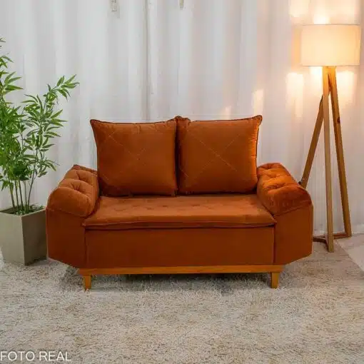 Sofá 2 lugares Bélgica Veludo Terracota Larg. 1.60m - Imagem 2