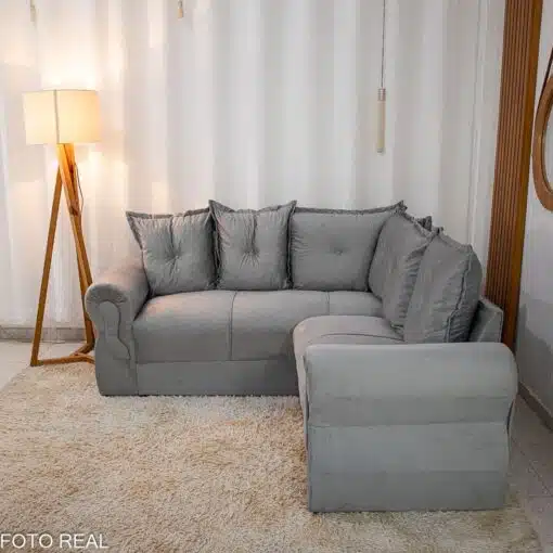 Sofá Canto Bianca Veludinho Cinza 605 - Imagem 2