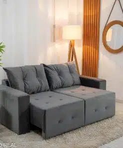 Sofá Retrátil Havaí 1.80m Veludo Cinza - Sem Caixa