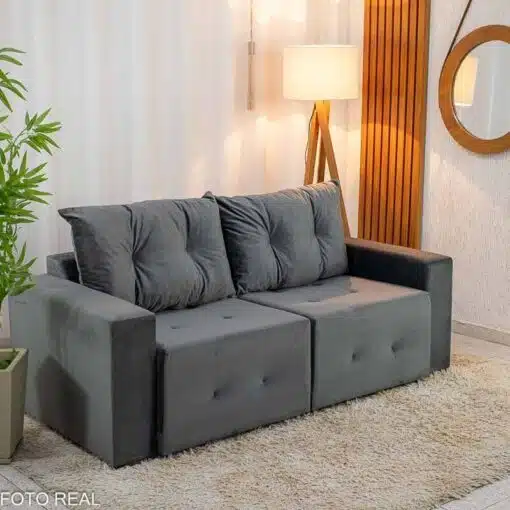 Sofá Retrátil Havaí 1.80m Veludo Cinza - Sem Caixa - Imagem 3
