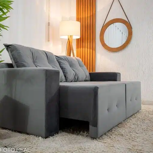 Sofá Retrátil Havaí 1.80m Veludo Cinza - Sem Caixa - Imagem 6