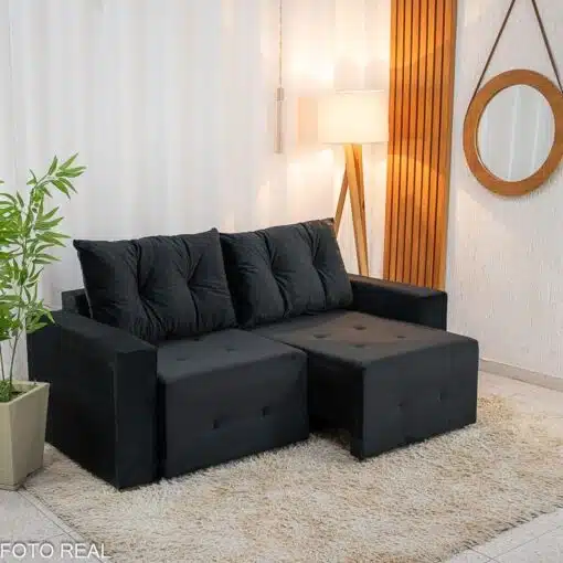 Sofá Retrátil Havaí 1.80m Veludo Preto - Sem Caixa - Imagem 2