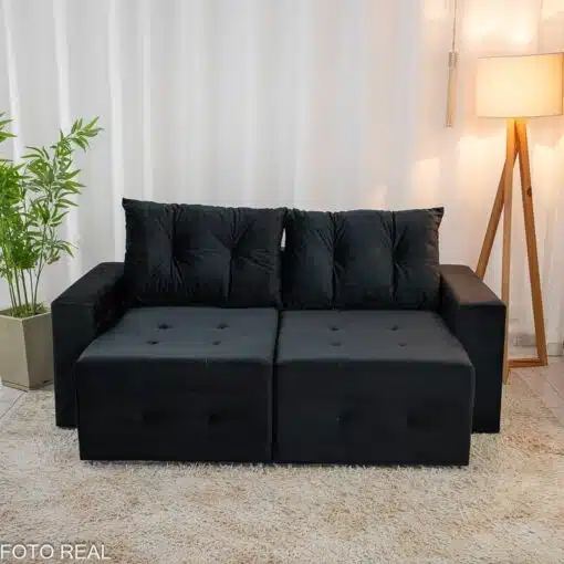 Sofá Retrátil Havaí 1.80m Veludo Preto - Sem Caixa - Imagem 4