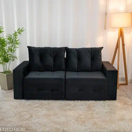 Sofá Retrátil Havaí 1.80m Veludo Preto - Sem Caixa - Imagem 5