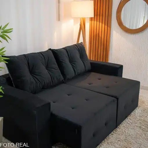 Sofá Retrátil Havaí 1.80m Veludo Preto - Sem Caixa - Imagem 7
