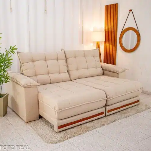 Sofá Retrátil Reclinável Barcelona 2.30m Linho Bege 459 - D33 e Molas Ensacadas Pocket
