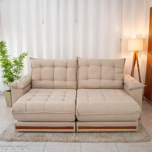 Sofá Retrátil Reclinável Barcelona 2.30m Linho Bege 459 - D33 e Molas Ensacadas Pocket - Imagem 4