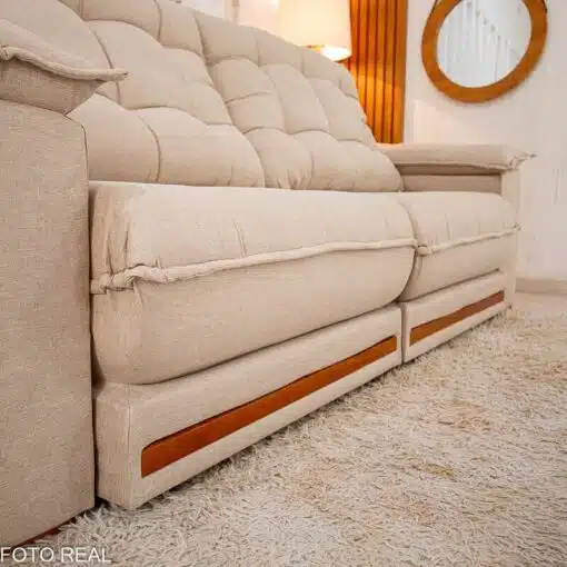 Sofá Retrátil Reclinável Barcelona 2.30m Linho Bege 459 - D33 e Molas Ensacadas Pocket - Imagem 7