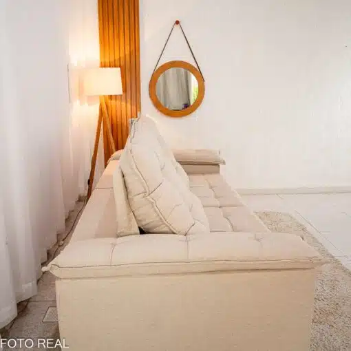 Sofá Retrátil Reclinável Barcelona 2.30m Linho Bege 459 - D33 e Molas Ensacadas Pocket - Imagem 8