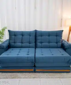 Sofá Retrátil Reclinável Barcelona 2.30m Veludo Azul 325 - D33 e Molas Ensacadas