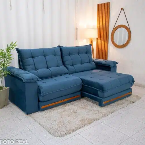 Sofá Retrátil Reclinável Barcelona 2.30m Veludo Azul 325 - D33 e Molas Ensacadas - Imagem 3