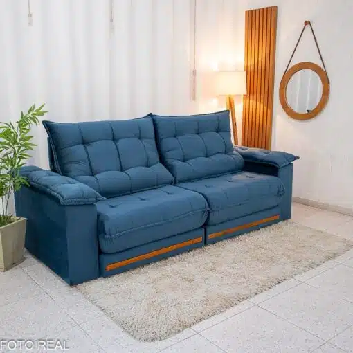Sofá Retrátil Reclinável Barcelona 2.30m Veludo Azul 325 - D33 e Molas Ensacadas - Imagem 4