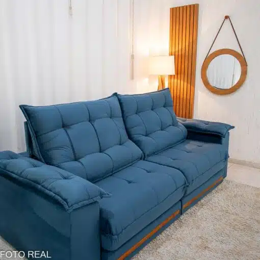 Sofá Retrátil Reclinável Barcelona 2.30m Veludo Azul 325 - D33 e Molas Ensacadas - Imagem 6