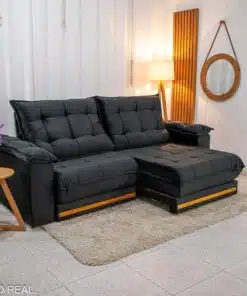 Sofá Retrátil Reclinável Barcelona 2.30m Veludo Preto 322 - D33 e Molas Ensacadas
