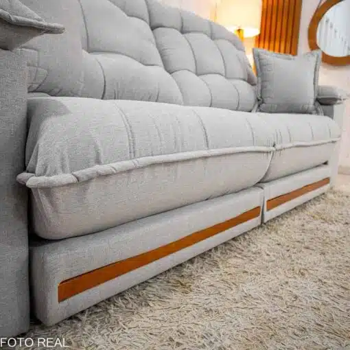 Sofá Retrátil Reclinável Barcelona 2.50m Linho Cinza Claro 461 C/ 2 Almofadas - D33 e Molas Ensacadas Pocket - Imagem 6