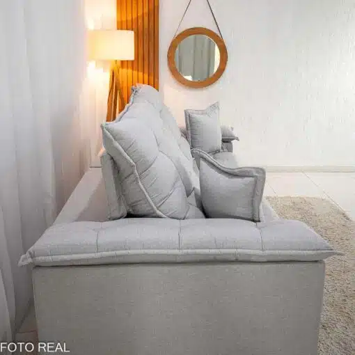 Sofá Retrátil Reclinável Barcelona 2.50m Linho Cinza Claro 461 C/ 2 Almofadas - D33 e Molas Ensacadas Pocket - Imagem 8