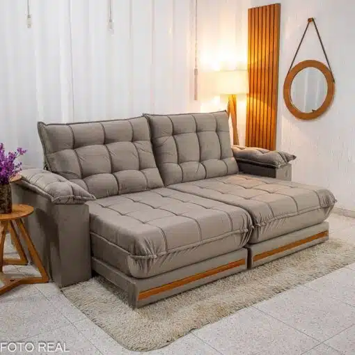 Sofá Retrátil Reclinável Barcelona 2.50m Veludo Cinza 319 - D33 e Molas Ensacadas - Imagem 2