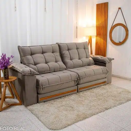 Sofá Retrátil Reclinável Barcelona 2.50m Veludo Cinza 319 - D33 e Molas Ensacadas - Imagem 3