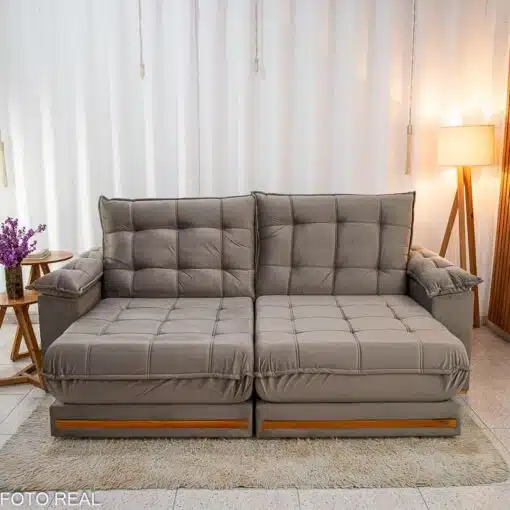 Sofá Retrátil Reclinável Barcelona 2.50m Veludo Cinza 319 - D33 e Molas Ensacadas - Imagem 4