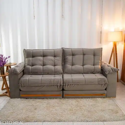 Sofá Retrátil Reclinável Barcelona 2.50m Veludo Cinza 319 - D33 e Molas Ensacadas - Imagem 5