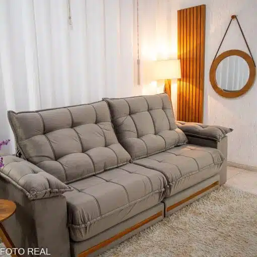 Sofá Retrátil Reclinável Barcelona 2.50m Veludo Cinza 319 - D33 e Molas Ensacadas - Imagem 6