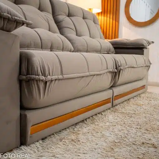 Sofá Retrátil Reclinável Barcelona 2.50m Veludo Cinza 319 - D33 e Molas Ensacadas - Imagem 7