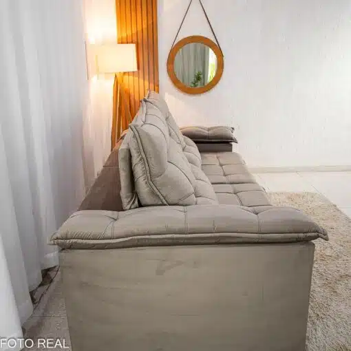 Sofá Retrátil Reclinável Barcelona 2.50m Veludo Cinza 319 - D33 e Molas Ensacadas - Imagem 8