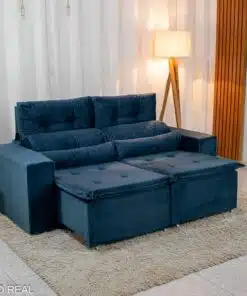 Sofá Retrátil Reclinável Bia 1.95m Veludo Azul - D28