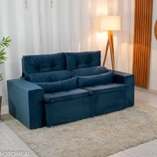 Sofá Retrátil Reclinável Bia 1.95m Veludo Azul - D28 - Imagem 3