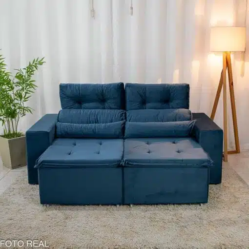 Sofá Retrátil Reclinável Bia 1.95m Veludo Azul - D28 - Imagem 4