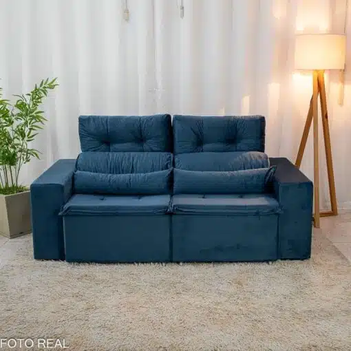 Sofá Retrátil Reclinável Bia 1.95m Veludo Azul - D28 - Imagem 5