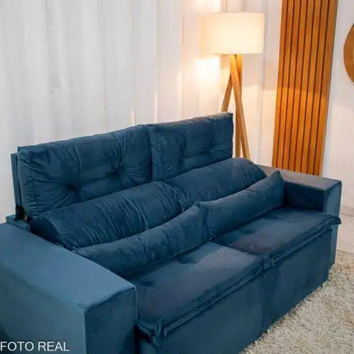 Sofá Retrátil Reclinável Bia 1.95m Veludo Azul - D28 - Imagem 6