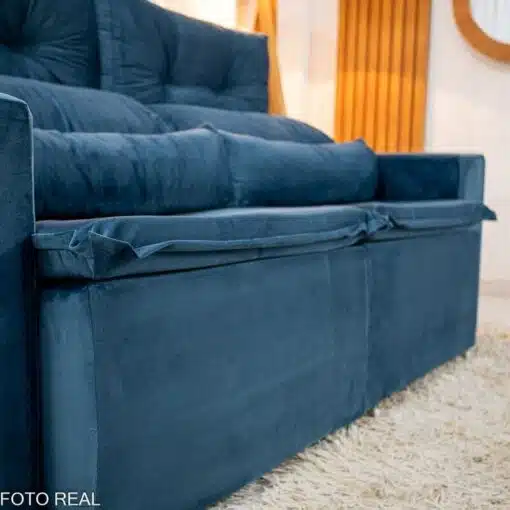 Sofá Retrátil Reclinável Bia 1.95m Veludo Azul - D28 - Imagem 7