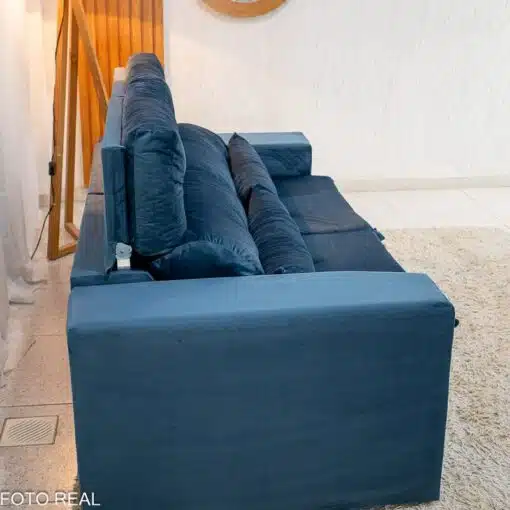 Sofá Retrátil Reclinável Bia 1.95m Veludo Azul - D28 - Imagem 8