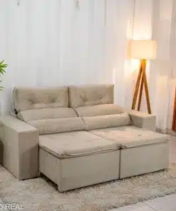 Sofá Retrátil Reclinável Bia 1.95m Veludo Bege - D28