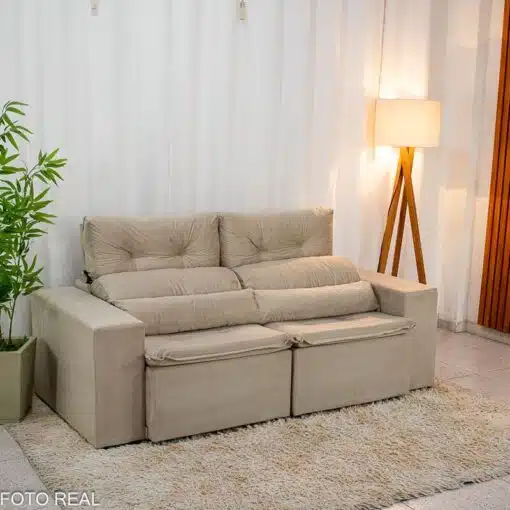 Sofá Retrátil Reclinável Bia 1.95m Veludo Bege - D28 - Imagem 3