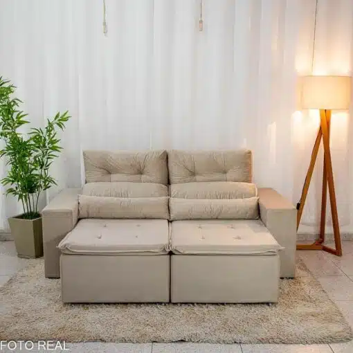 Sofá Retrátil Reclinável Bia 1.95m Veludo Bege - D28 - Imagem 4