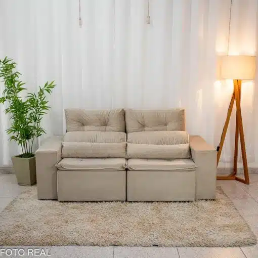 Sofá Retrátil Reclinável Bia 1.95m Veludo Bege - D28 - Imagem 5
